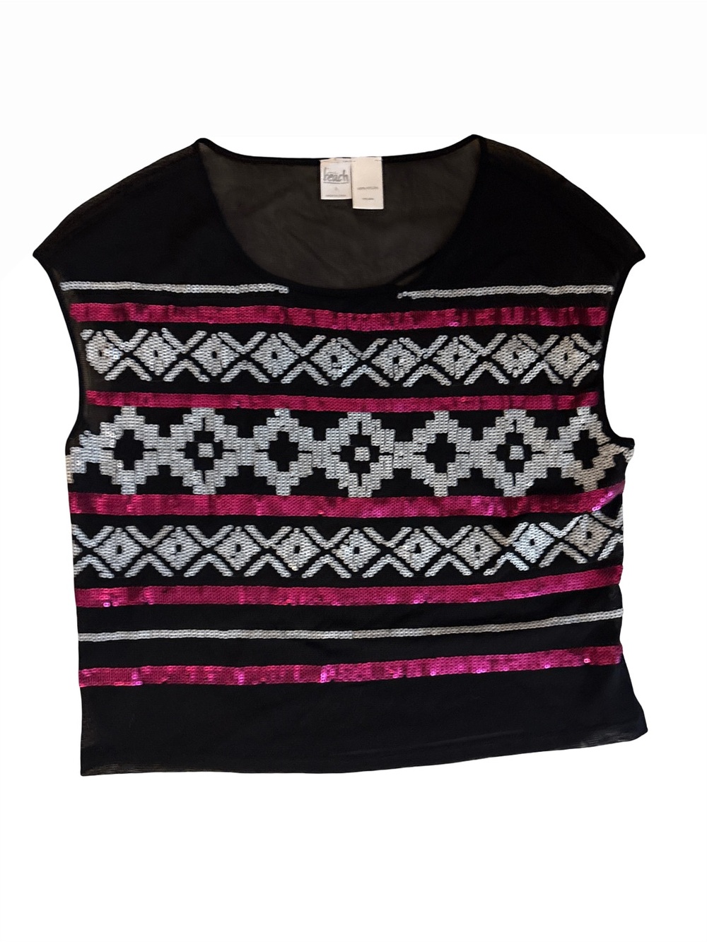 Beaded Black & Pink Sequin Stripe Sleeveless Top -